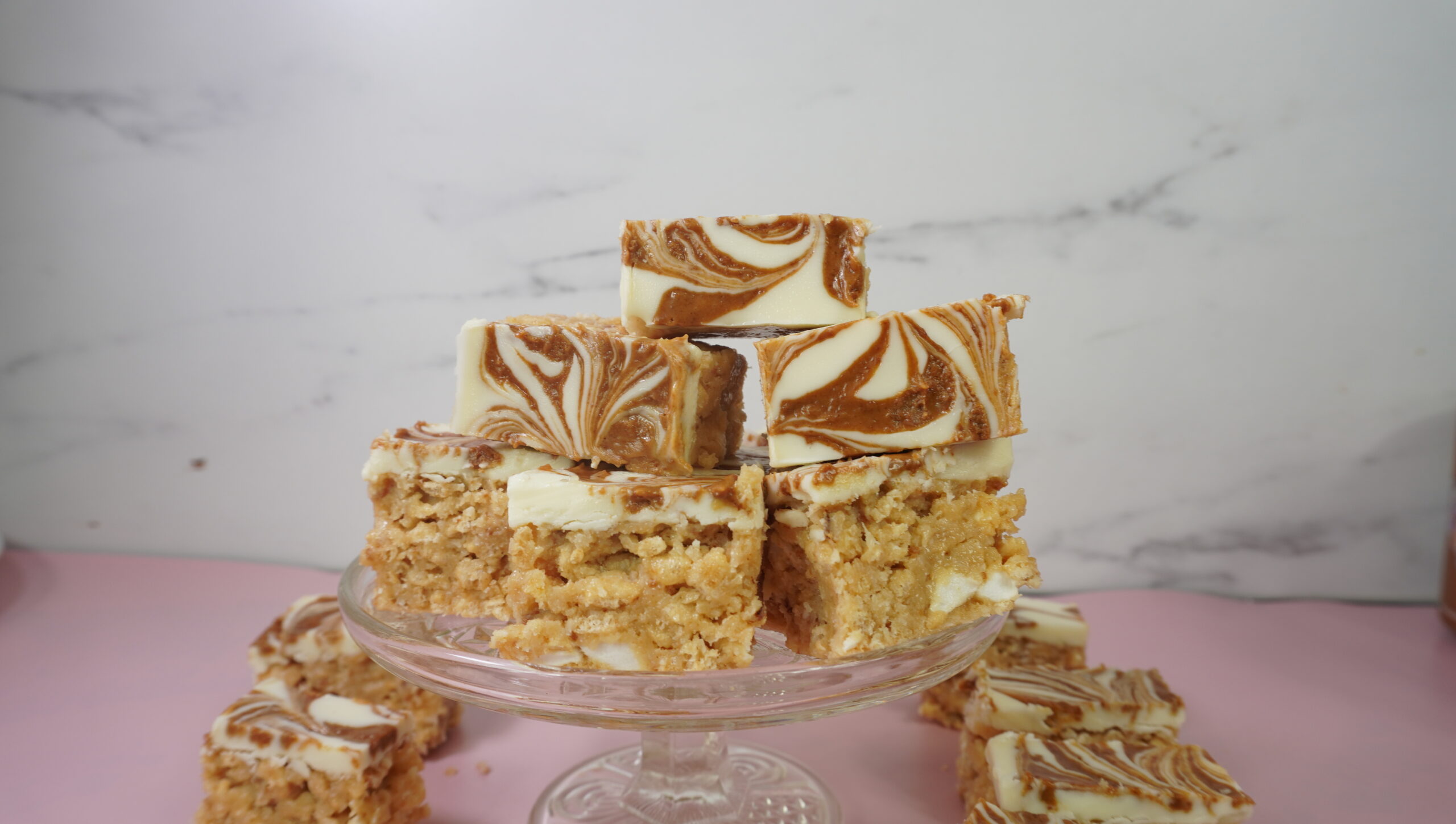 Biscoff Slice stacked on top of each other