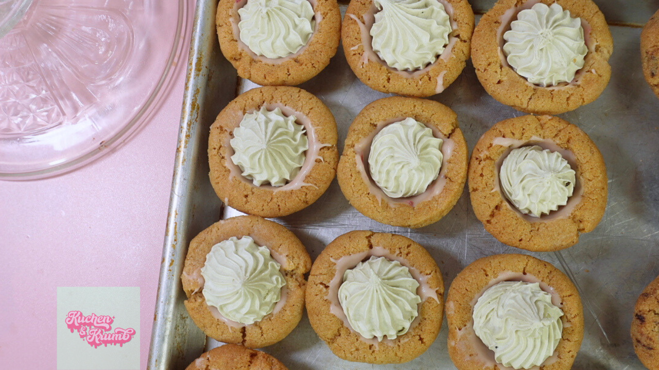 9 S'mores Cookie Cups filled with matcha marshmallow