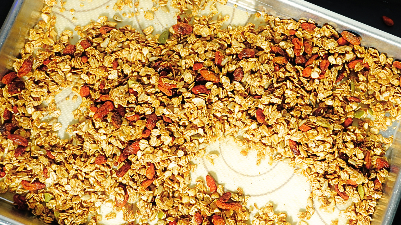 Sugar free granola on baking tray